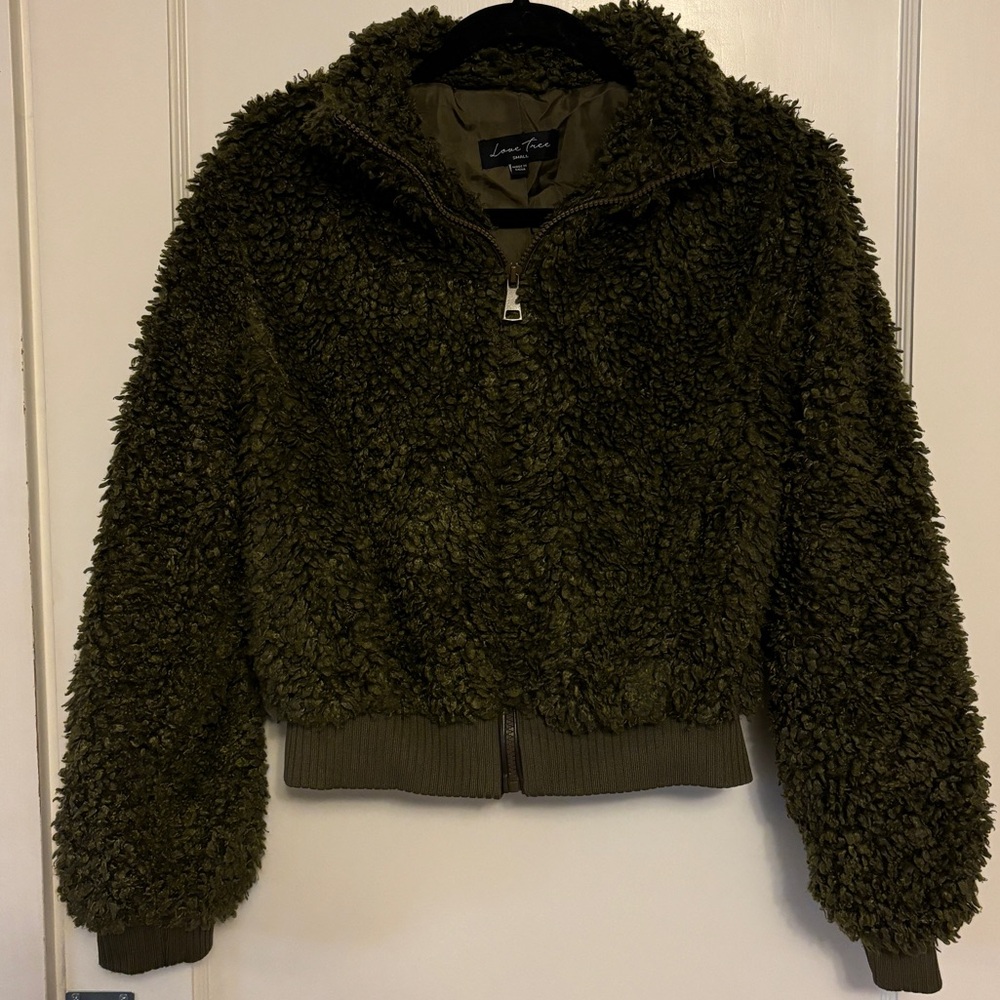 Green fuzzy Love Tree jacket